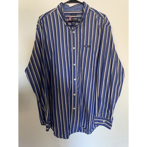 Chaps Ralph‎ Lauren Easy Care Button Up Shirt XL Blue Striped Long Sleeve Mens - Picture 1 of 4